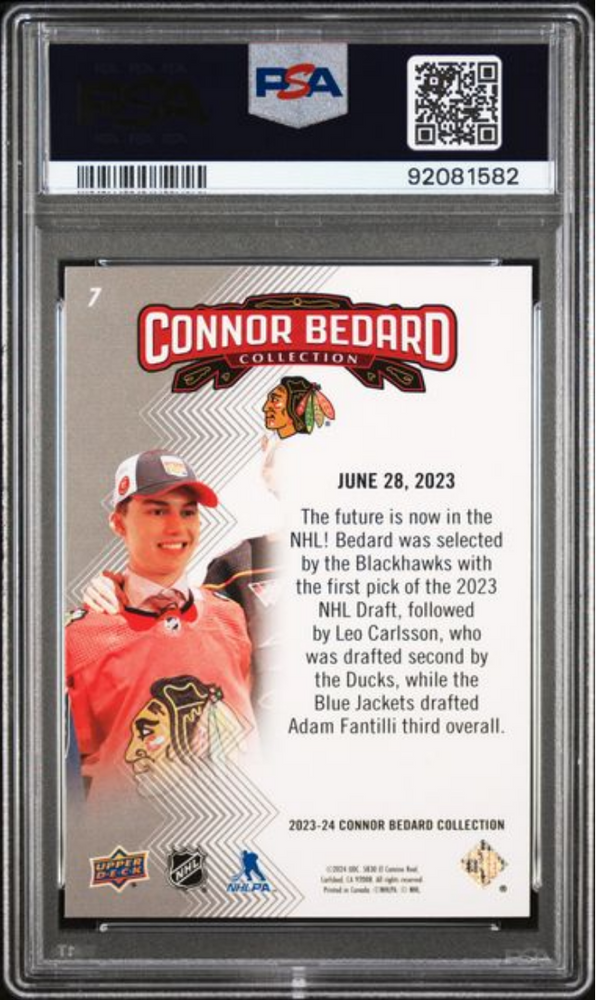 Graded 2023 Upper Deck Bedard Collection Connor Bedard #7 Rookie RC Hockey Card PSA 10 Gem Mint (ONLINE ORDER ONLY)