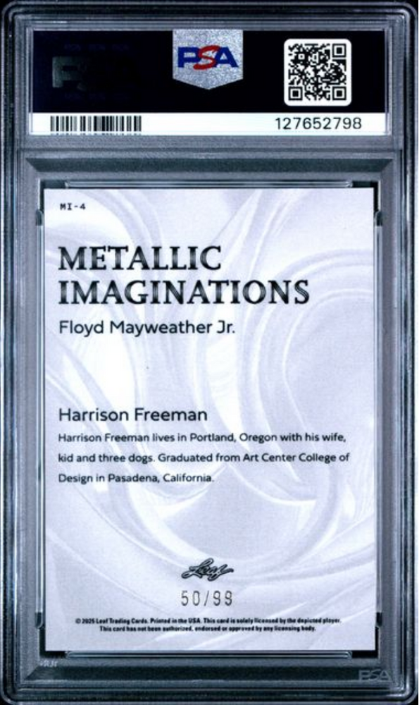 Graded 2025 Leaf Floyd Mayweather Jr #MI4 Metallic Imaginations Series 2 Gold /99 Boxing Card PSA 9 Mint (ONLINE ORDER ONLY)