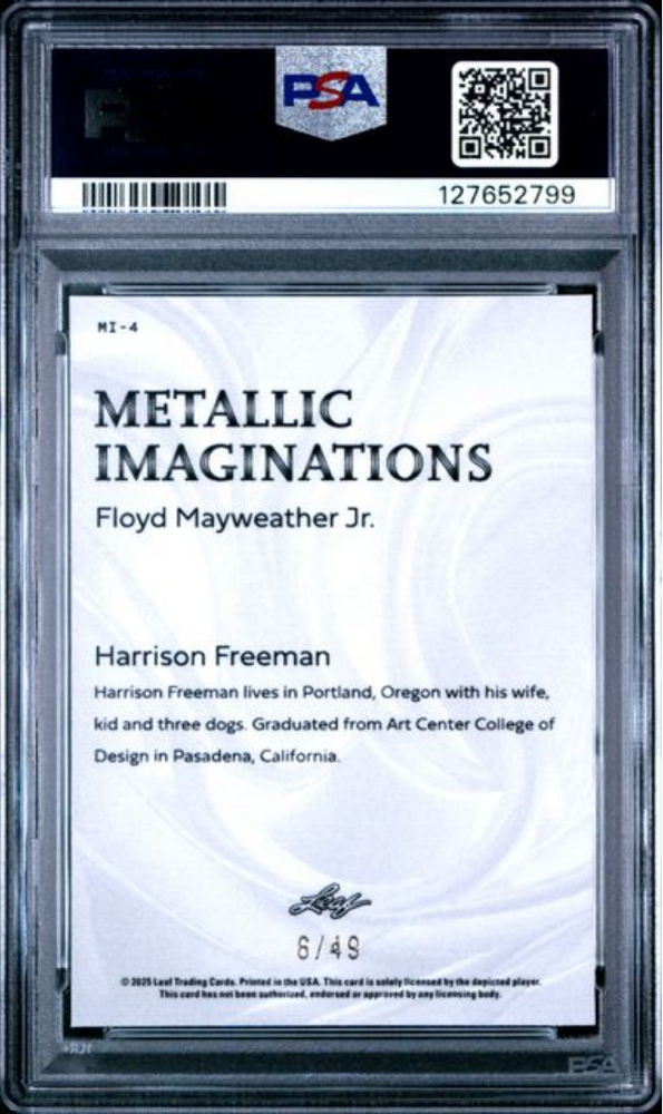 Graded 2025 Leaf Floyd Mayweather Jr #MI4 Metallic Imaginations Series 2 Blue /49 Boxing Card PSA 9 Mint (ONLINE ORDER ONLY)
