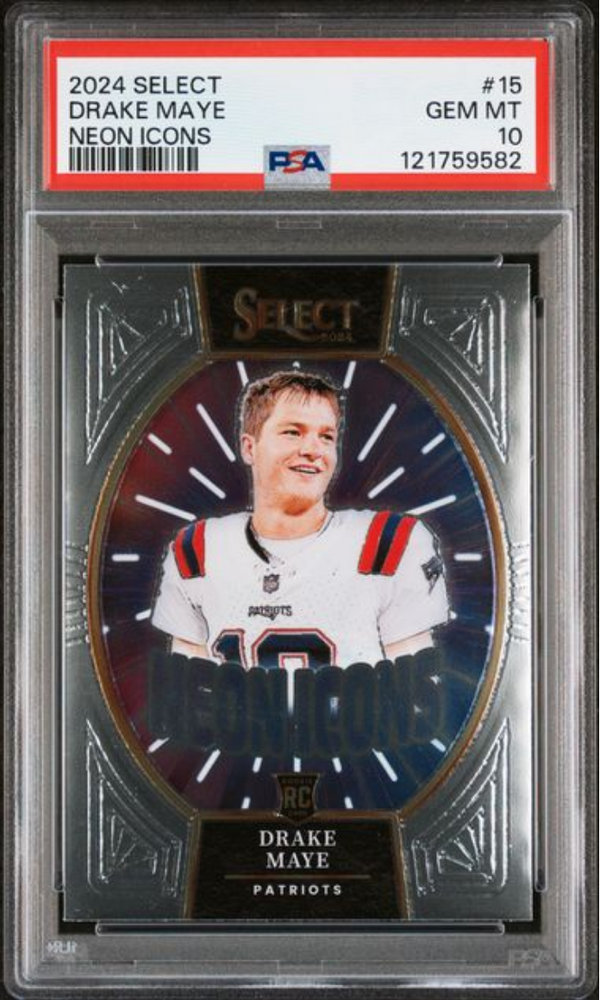 Graded 2024 Panini Select Drake Maye #15 Neon Icons Rookie RC Football Card PSA 10 Gem Mint (ONLINE ORDER ONLY)