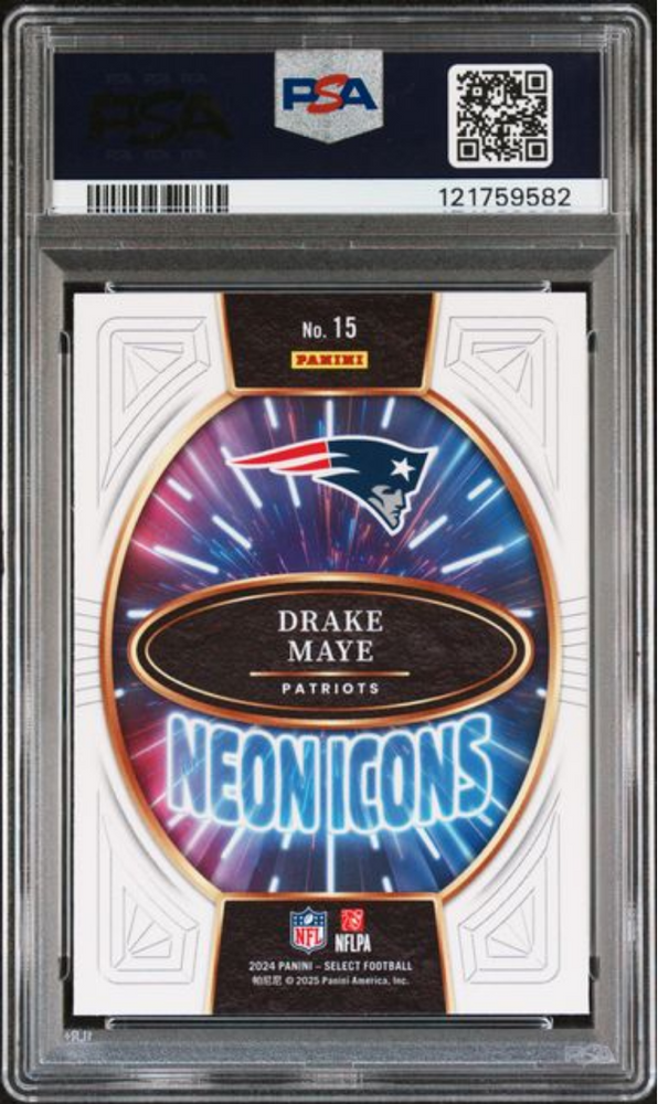 Graded 2024 Panini Select Drake Maye #15 Neon Icons Rookie RC Football Card PSA 10 Gem Mint (ONLINE ORDER ONLY)