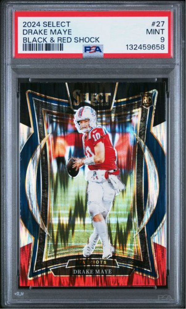 Graded 2024 Panini Select Drake Maye #27 Black & Red Shock Rookie RC Football Card PSA 9 Mint (ONLINE ORDER ONLY)