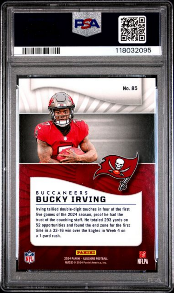 Graded 2024 Panini Illusions Bucky Irving #85 Trophy Collection Orange Rookie RC Football Card PSA 10 Gem Mint (ONLINE ORDER ONLY)