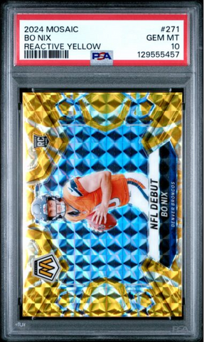 Graded 2024 Panini Mosaic Bo Nix #271 Reactive Yellow Rookie RC Football Card PSA 10 Gem Mint (ONLINE ORDER ONLY)