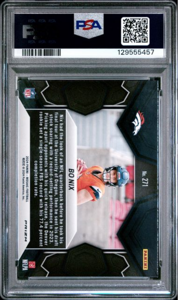Graded 2024 Panini Mosaic Bo Nix #271 Reactive Yellow Rookie RC Football Card PSA 10 Gem Mint (ONLINE ORDER ONLY)