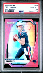 Graded 2024 Panini Prizm Drake Maye #329 Pink Prizm Rookie RC Football Card PSA 10 Gem Mint (ONLINE ORDER ONLY)