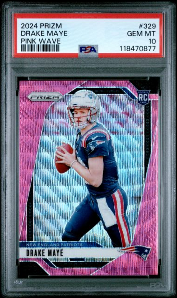 Graded 2024 Panini Prizm Drake Maye #329 Pink Wave Rookie RC Football Card PSA 10 Gem Mint (ONLINE ORDER ONLY)