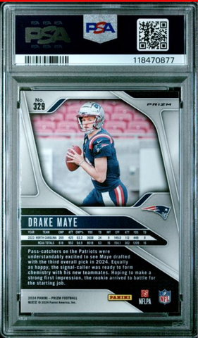 Graded 2024 Panini Prizm Drake Maye #329 Pink Wave Rookie RC Football Card PSA 10 Gem Mint (ONLINE ORDER ONLY)