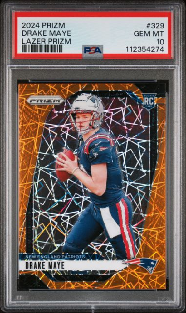 Graded 2024 Panini Prizm Drake Maye #329 Lazer Prizm Rookie RC Football Card PSA 10 Gem Mint (ONLINE ORDER ONLY)