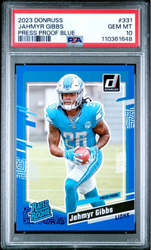 Graded 2023 Panini Donruss Jahmyr Gibbs #331 Press Proof Blue Rookie RC Football Card PSA 10 Gem Mint (ONLINE ORDER ONLY)