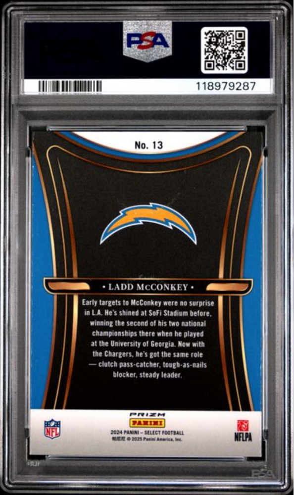 Graded 2024 Panini Select Ladd McConkey #13 Phenomenon Prizm Rookie RC Football Card PSA 10 Gem Mint (ONLINE ORDER ONLY)