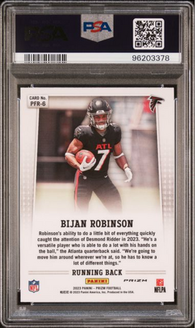 Graded 2023 Panini Prizm Bijan Robinson #PFR6 Flashback Rookie RC Football Card PSA 10 Gem Mint (ONLINE ORDER ONLY)