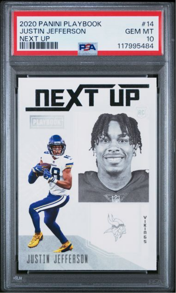 Graded 2020 Panini Playbook Justin Jefferson #14 Next Up Rookie RC Football Card PSA 10 Gem Mint (ONLINE ORDER ONLY)