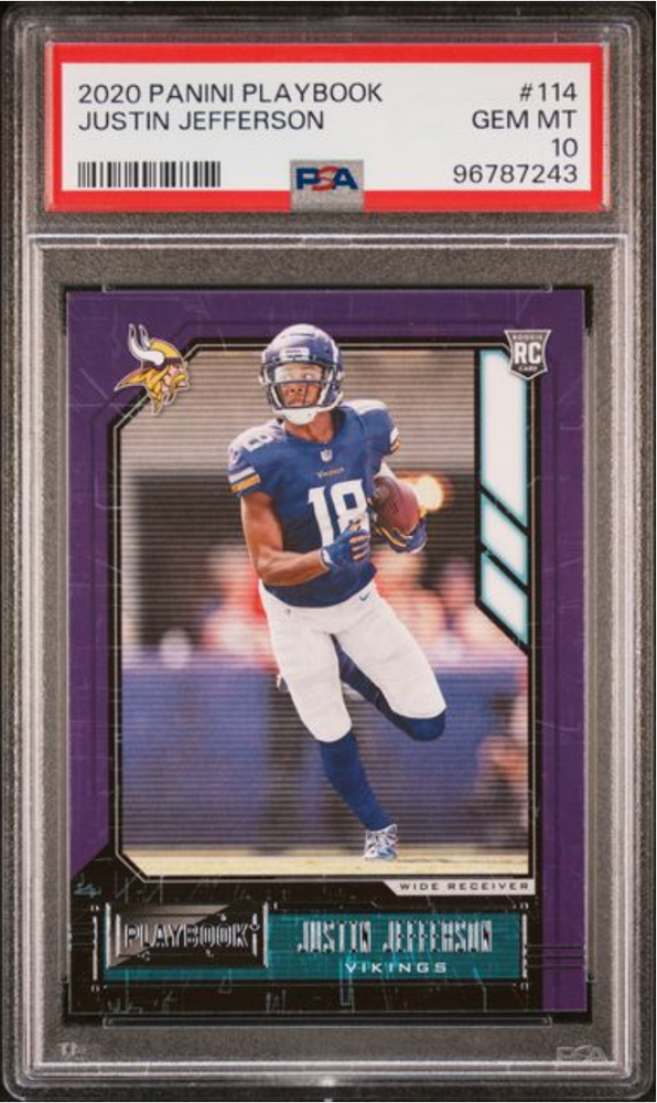 Graded 2020 Panini Playbook Justin Jefferson #114 Rookie RC Football Card PSA 10 Gem Mint (ONLINE ORDER ONLY)