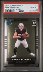 Graded 2024 Panini Donruss Optic Brock Bowers #7 2014 Retro Series Rookie RC Football Card PSA 10 Gem Mint (ONLINE ORDER ONLY)