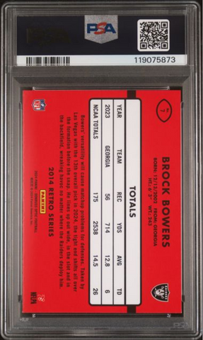 Graded 2024 Panini Donruss Optic Brock Bowers #7 2014 Retro Series Rookie RC Football Card PSA 10 Gem Mint (ONLINE ORDER ONLY)