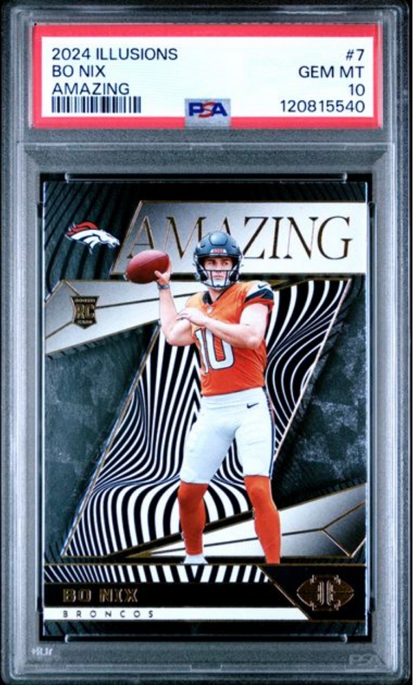 Graded 2024 Panini Illusions Bo Nix #7 Amazing Rookie RC Football Card PSA 10 Gem Mint (ONLINE ORDER ONLY)