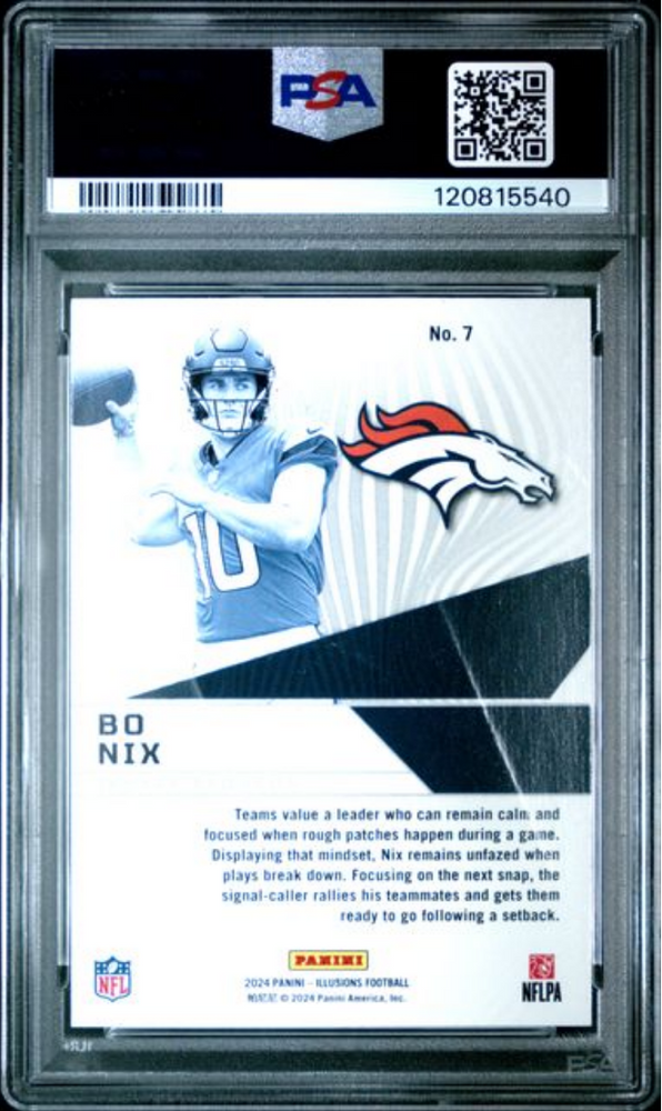 Graded 2024 Panini Illusions Bo Nix #7 Amazing Rookie RC Football Card PSA 10 Gem Mint (ONLINE ORDER ONLY)