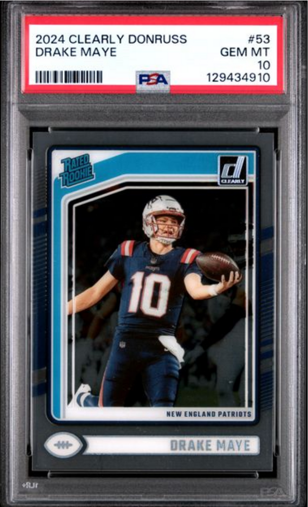 Graded 2024 Panini Clearly Donruss Drake Maye #53 Rookie RC Football Card PSA 10 Gem Mint (ONLINE ORDER ONLY)