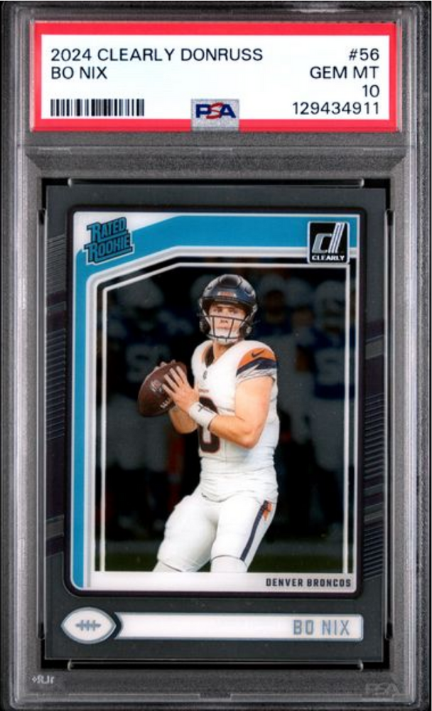 Graded 2024 Panini Clearly Donruss Bo Nix #56 Rookie RC Football Card PSA 10 Gem Mint (ONLINE ORDER ONLY)