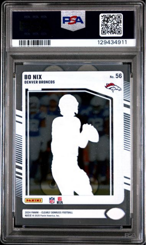 Graded 2024 Panini Clearly Donruss Bo Nix #56 Rookie RC Football Card PSA 10 Gem Mint (ONLINE ORDER ONLY)