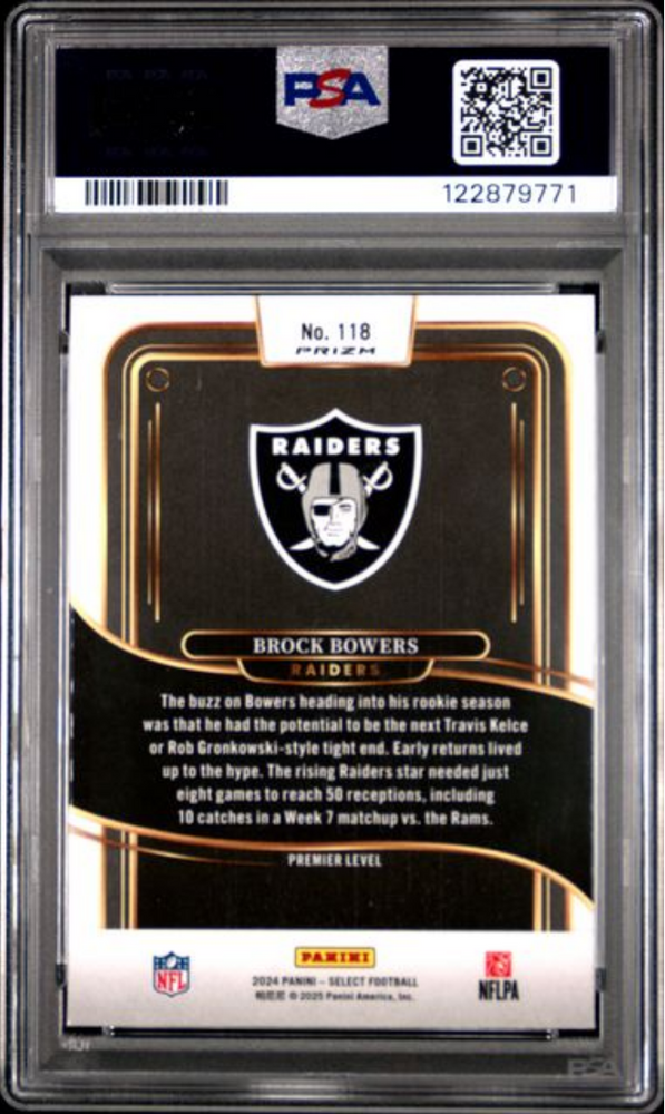 Graded 2024 Panini Select Brock Bowers #118 Red & Blue Shock Rookie RC Football Card PSA 10 Gem Mint (ONLINE ORDER ONLY)