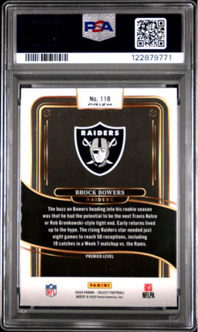 Graded 2024 Panini Select Brock Bowers #118 Red & Blue Shock Rookie RC Football Card PSA 10 Gem Mint (ONLINE ORDER ONLY)