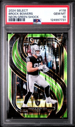 Graded 2024 Panini Select Brock Bowers #118 Neon Green Shock /499 Rookie RC Football Card PSA 10 Gem Mint (ONLINE ORDER ONLY)