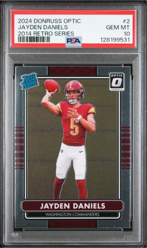 Graded 2024 Panini Donruss Optic Jayden Daniels #2 2014 Retro Series Rookie RC Football Card PSA 10 Gem Mint (ONLINE ORDER ONLY)