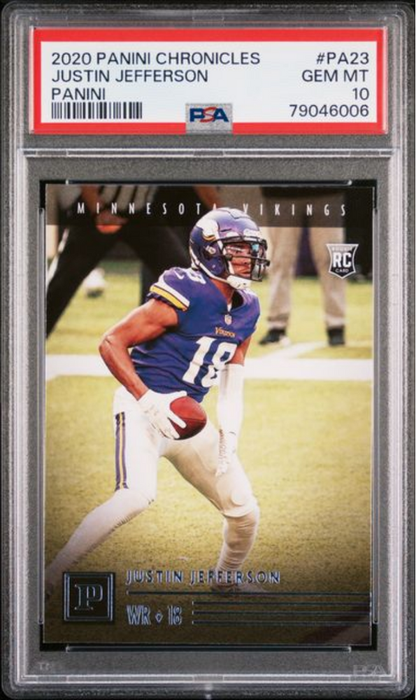Graded 2020 Panini Chronicles Justin Jefferson #PA23 Panini Rookie RC Football Card PSA 10 Gem Mint (ONLINE ORDER ONLY)
