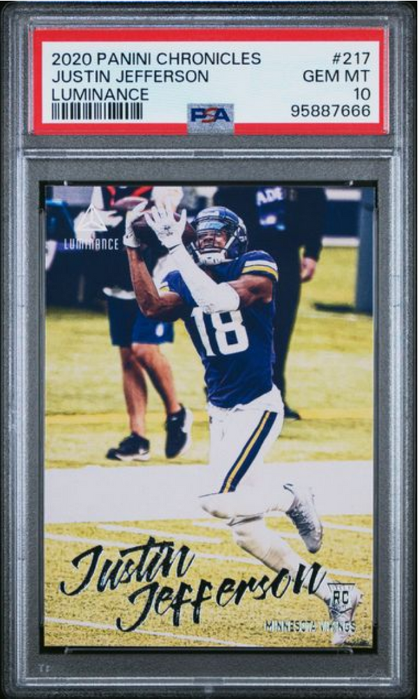 Graded 2020 Panini Chronicles Justin Jefferson #217 Luminance Rookie RC Football Card PSA 10 Gem Mint (ONLINE ORDER ONLY)