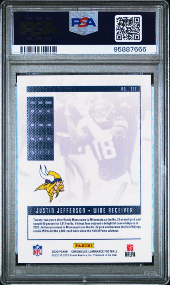 Graded 2020 Panini Chronicles Justin Jefferson #217 Luminance Rookie RC Football Card PSA 10 Gem Mint (ONLINE ORDER ONLY)