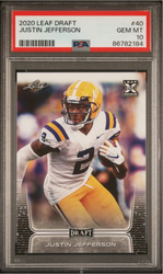 Graded 2020 Leaf Draft Justin Jefferson #40 Rookie RC Football Card PSA 10 Gem Mint (ONLINE ORDER ONLY)