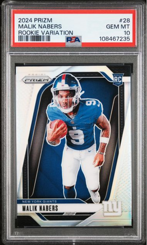 Graded 2024 Panini Prizm Malik Nabers #8 Rookie Variation Rookie RC Football Card PSA 10 Gem Mint (ONLINE ORDER ONLY)