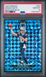 Graded 2024 Panini Mosaic Drake Maye #303 Reactive Blue Rookie RC Football Card PSA 10 Gem Mint (ONLINE ORDER ONLY)