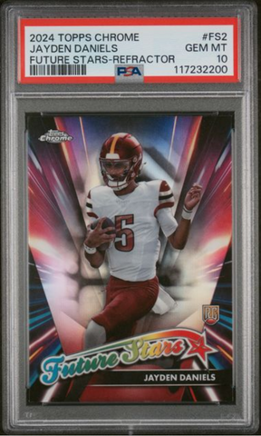 Graded 2024 Topps Chrome Jayden Daniels #FS2 Future Stars Refractor Rookie RC Football Card PSA 10 Gem Mint (ONLINE ORDER ONLY)