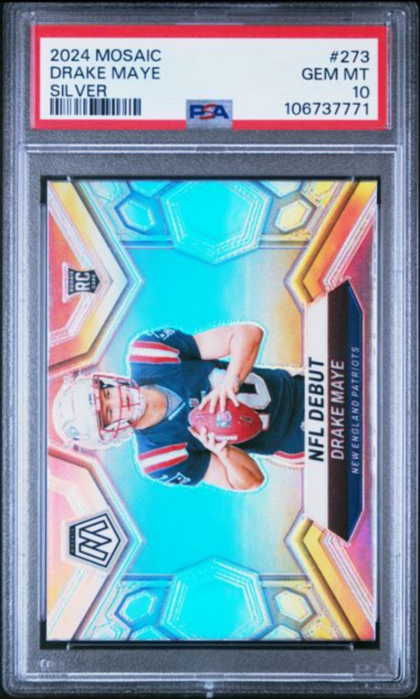 Graded 2024 Panini Mosaic Drake Maye #273 Silver Rookie RC Football Card PSA 10 Gem Mint (ONLINE ORDER ONLY)