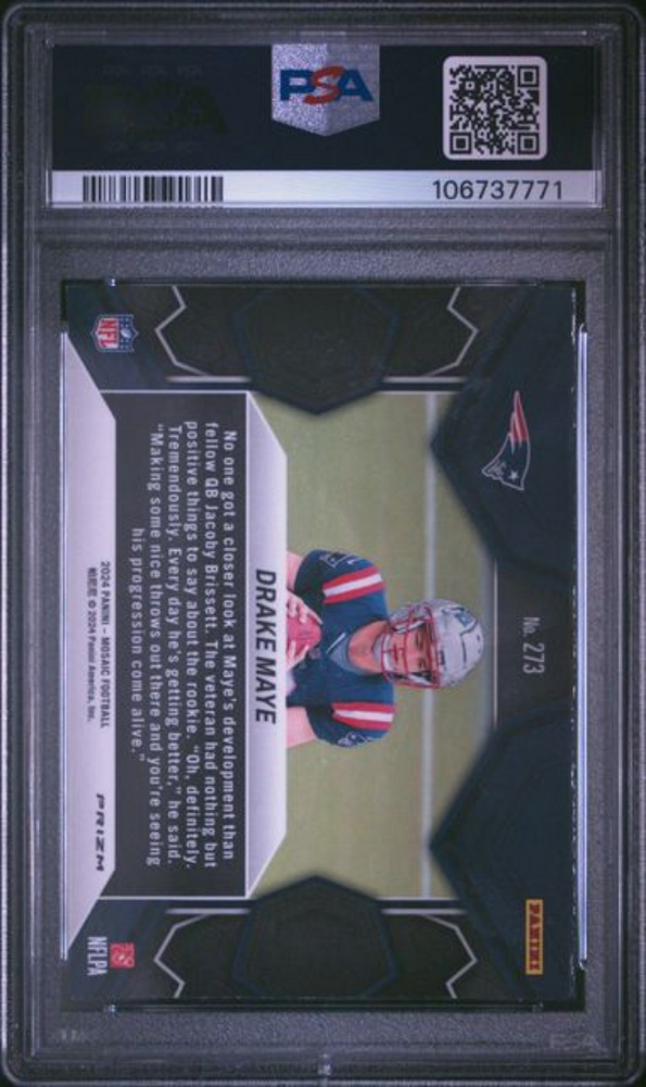 Graded 2024 Panini Mosaic Drake Maye #273 Silver Rookie RC Football Card PSA 10 Gem Mint (ONLINE ORDER ONLY)