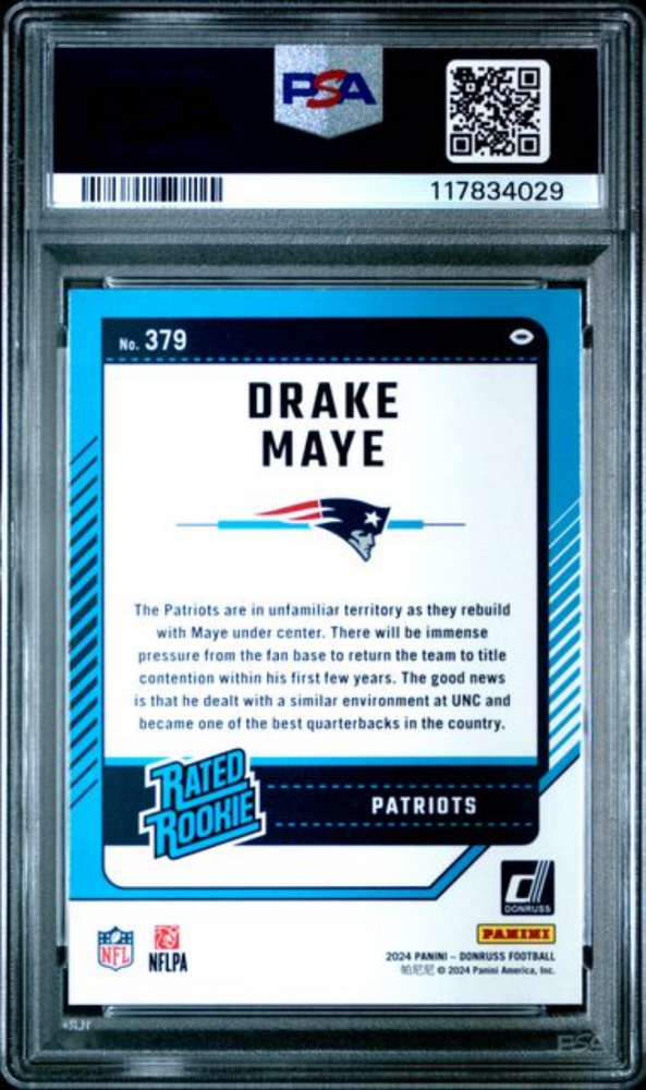 Graded 2024 Panini Donruss Drake Maye #379 Rookie RC Football Card PSA 9 Mint (ONLINE ORDER ONLY)