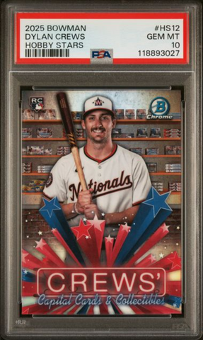 Graded 2025 Topps Bowman Dylan Crews #HS12 Hobby Stars Rookie RC Baseball Card PSA 10 Gem Mint (ONLINE ORDER ONLY)