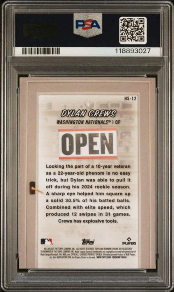 Graded 2025 Topps Bowman Dylan Crews #HS12 Hobby Stars Rookie RC Baseball Card PSA 10 Gem Mint (ONLINE ORDER ONLY)