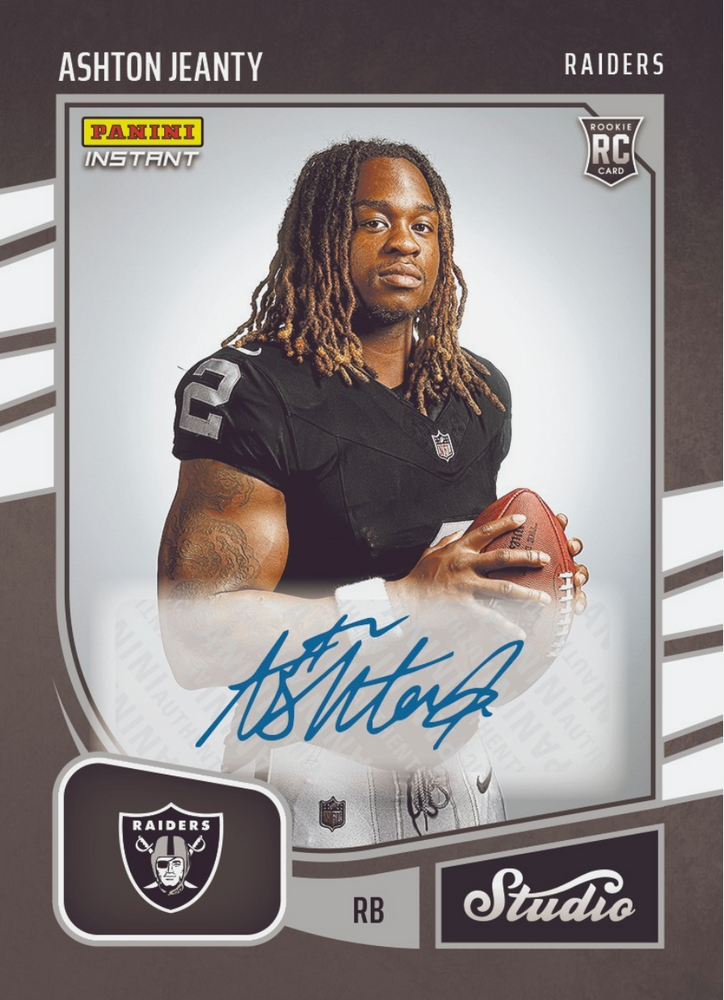 2025 Panini Instant NFL Ashton Jeanty #SR1 Studio Rookies Auto /99 Las Vegas Raiders Rookie RC Football Card (ONLINE ORDER ONLY)