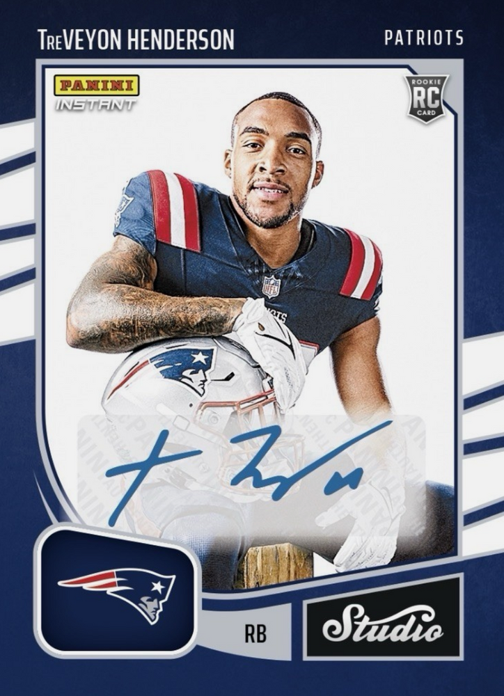 2025 Panini Instant NFL TreVeyon Henderson #SR37 Studio Rookies Auto /99 New England Patriots Rookie RC Football Card (ONLINE ORDER ONLY)