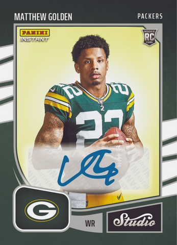 2025 Panini Instant NFL Matthew Golden #SR21 Studio Rookies Auto /99 Green Bay Packers Rookie RC Football Card (ONLINE ORDER ONLY)