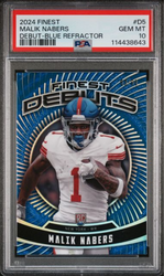 Graded 2024 Topps Finest Malik Nabers #D5 Debut Blue Refractor /99 Rookie RC Football Card PSA 10 Gem Mint (ONLINE ORDER ONLY)