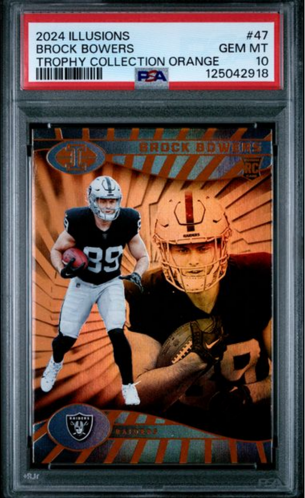 Graded 2024 Panini Illusions Brock Bowers #47 Trophy Collection Orange Rookie RC Football Card PSA 10 Gem Mint (ONLINE ORDER ONLY)