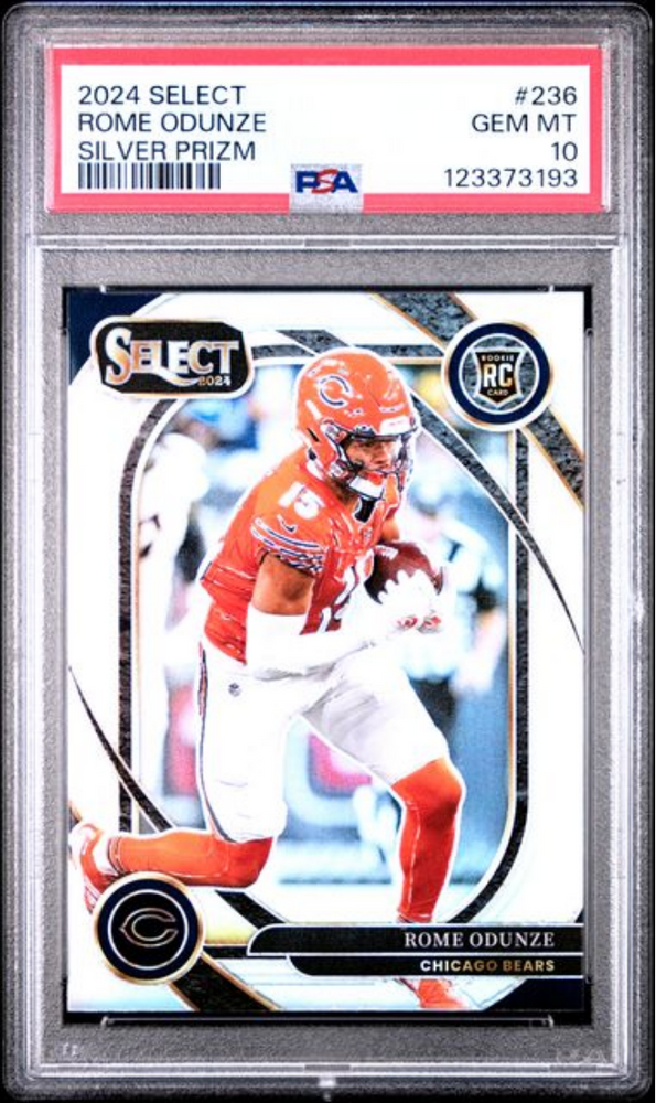 Graded 2024 Panini Select Rome Odunze #236 Silver Prizm Rookie RC Football Card PSA 10 Gem Mint (ONLINE ORDER ONLY)