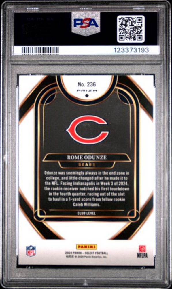 Graded 2024 Panini Select Rome Odunze #236 Silver Prizm Rookie RC Football Card PSA 10 Gem Mint (ONLINE ORDER ONLY)