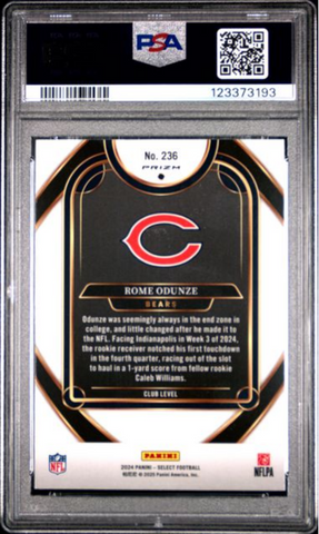 Graded 2024 Panini Select Rome Odunze #236 Silver Prizm Rookie RC Football Card PSA 10 Gem Mint (ONLINE ORDER ONLY)