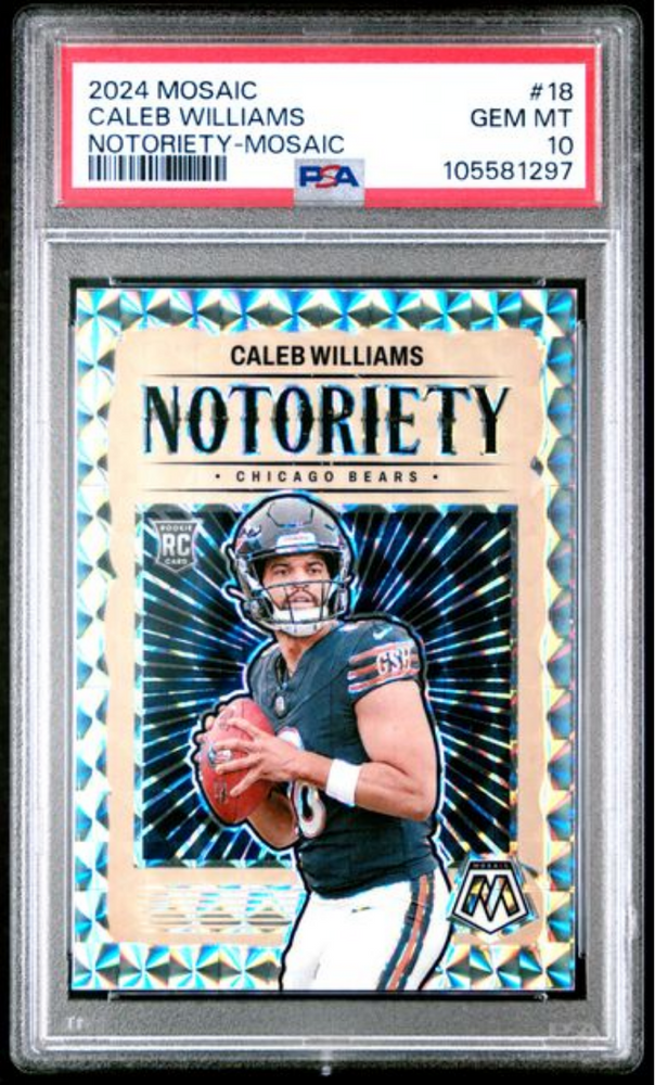 Graded 2024 Panini Mosaic Caleb Williams #18 Notoriety Mosaic Rookie RC Football Card PSA 10 Gem Mint (ONLINE ORDER ONLY)